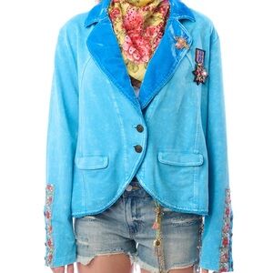 NWT Aratta Blue Floral Colonel Embroidered Blazer Jacket Top Medium